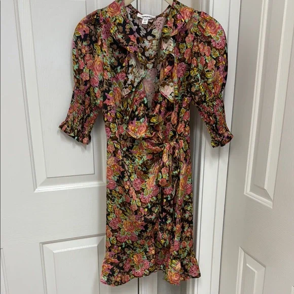 Topshop Floral Wrap Dress - Black, Pink, Brown - Picture 2 of 10